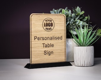 Personalised Oak Veneer Table Sign: Rustic Wedding & Business Display