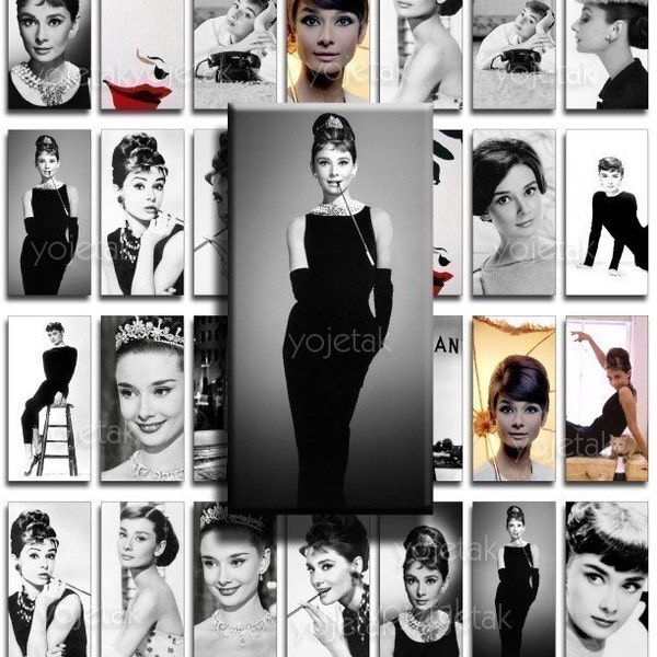 Audrey Hepburn - Instant Download - 1x2 inch Domino Size Image Tiles, Digital Collage Sheet PDF Images