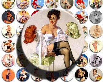 Pin Ups - Instant Download - 1 inch Circle Digital Collage Sheet