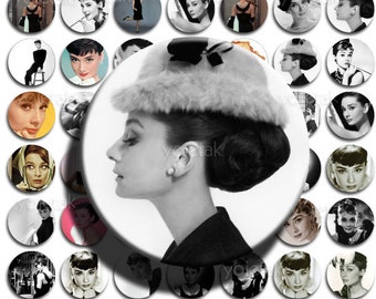 Audrey Hepburn - Instant Download - 1 inch Circle Digital Collage Sheet