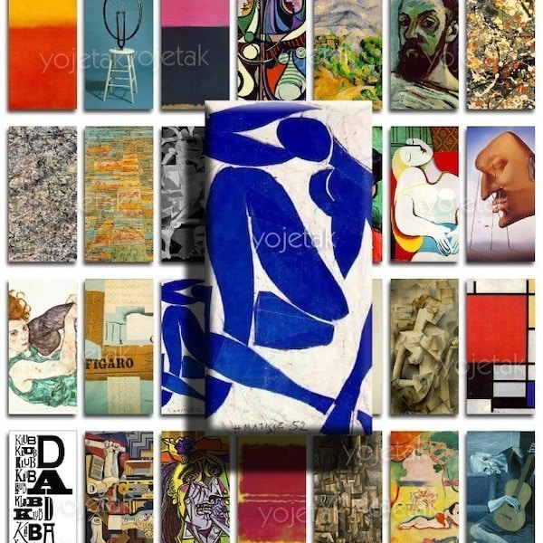 Modern Art - Instant Download -1x2 inch Domino Size Image Tiles, Digital Collage Sheet PDF Images