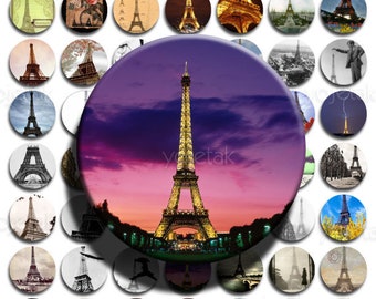 Eiffel Tower - Instant Download - 1 inch Circle Digital Collage Sheet