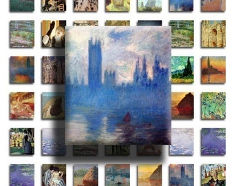 Impressionist Paintings - Instant Download - 75inx.83in Scrabble Size Image Tiles, Digital Collage Sheet PDF Images