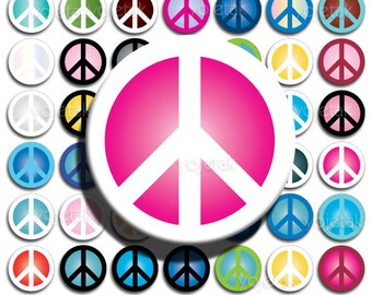 Peace Signs - Instant Download - 1 inch Circle Digital Collage Sheet