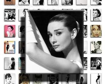 Audrey Hepburn - Instant Download - 75inx.83in Scrabble Size Image Tiles, Digital Collage Sheet PDF Images