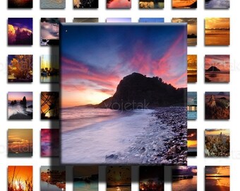 Sunsets - Instant Download -  75inx.83in Scrabble Size Image Tiles, Digital Collage Sheet PDF Images