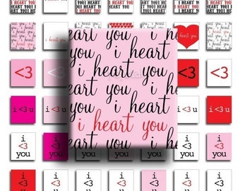 I Heart You (No. 1) - 75inx.83in Scrabble Size Image Tiles, Digital Collage Sheet PDF Images