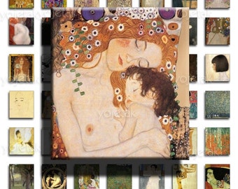 Gustav Klimt - Instant Download - 75inx.83in Scrabble Size Image Tiles, Digital Collage Sheet PDF Images