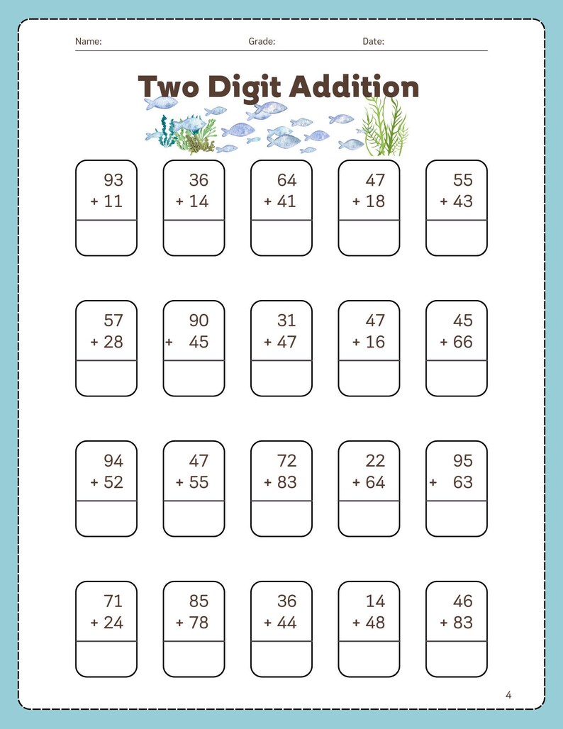 Two Digit Addition Worksheets, Math, Homeschool - Etsy