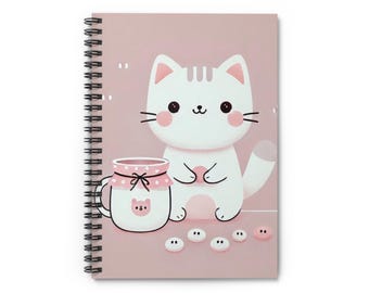 Cahier à spirales chat mignon, adorable journal pour les amoureux des chats, cadeau pour les enfants, fournitures scolaires, papeterie kawaii, agenda quotidien