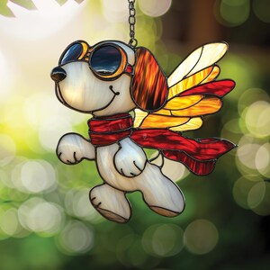 Acrylic Pilot Dog Suncatcher – Cartoon Pup with Wings and Flight Goggles, Playful Pet Window Decor for Nursery or Gift for Adventurer