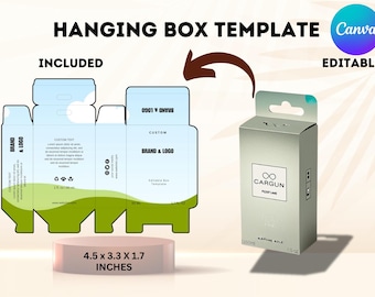 Editable Packaging Box Templates in Canva, Printable Hanging Box Templates, Custom Packaging Box Design,  Cosmetics Packaging Box Templates,