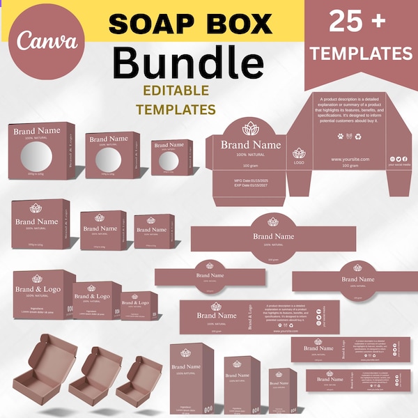 Soap Packaging Templates For Canva, Editable Soap Box Templates, Custom Soap Wrap Templates, Printable Soap Packaging Box Templates, Bundles