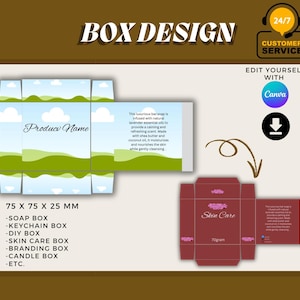 Bearbeitbares DIY Box-Design, druckbares Verpackungslayout-Design, benutzerdefiniertes Verpackungsbox-Design in Canva, Kosmetikbox, Schlüsselbundbox, Seifenbox
