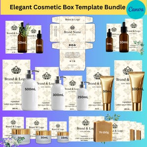 Skincare Packaging Box Template In Canva, Custom Cosmetic Packaging Box Bundle Template, Editable Cosmetic Box Templates, Canva Box Template