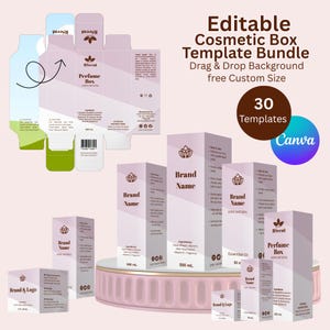 Premium Cosmetic Box Design, Editable Cosmetic Packaging Box Template for Canva, Custom Skincare Box Bundle, Printable Beauty Product Boxes