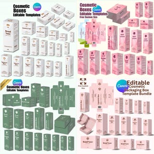 Cosmetic Box Bundle Template for Canva, Editable Skincare Box Template, Printable Cosmetic Packaging Box Design, Custom Product Box Template