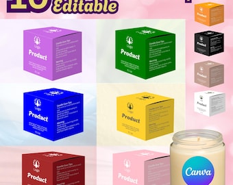 Modelli modificabili per scatole di imballaggio per candele tealight per Canva, design personalizzato fai da te per scatole di candele votive per il branding, modelli stampabili per scatole di candele