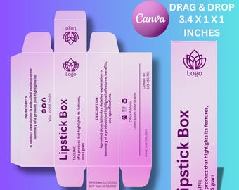 Editable Lipstick Box Template for Canva – Printable Custom Lipstick Packaging Design – DIY Lipstick Box & Label for Beauty Products