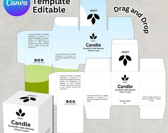 Modello modificabile per scatola di candele per Canva, confezione di lusso per candele fatte a mano, modello personalizzato per scatola regalo di candele, modelli per scatola di candele per matrimoni