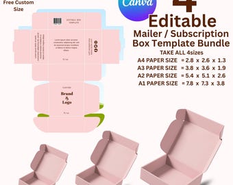 Editable Mailer Box Template for Canva, Custom Subscription Box Template, Printable Product Box Template, Diy Gift Box Template, Kraft Boxes