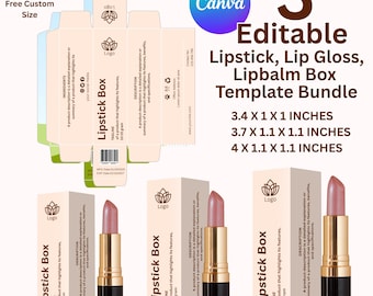 Editable Lipstick Packaging Box Template for Canva, Custom Lip Gloss Box Design, Printable Lip Balm Box template, Diy Lipstick Box Templates