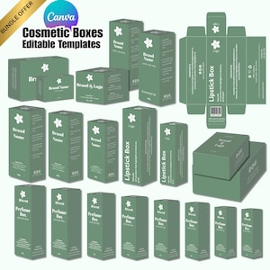 Cosmetic Packaging Box Template For Canva, Editable Skincare Product Box Templates, Custom Beauty Product Packaging Box Templates, DIY Boxes