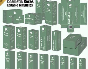 Cosmetic Packaging Box Template For Canva, Editable Skincare Product Box Templates, Custom Beauty Product Packaging Box Templates, DIY Boxes