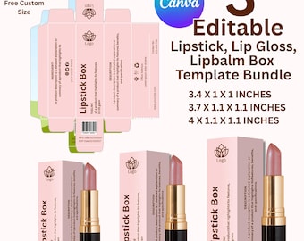 Editable Lipstick Packaging Box Template for Canva, Custom Lip Gloss Box Design, Printable Lip Balm Box template, Diy Lipstick Box Templates