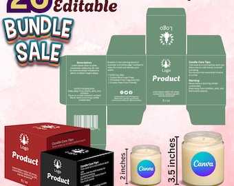 Modelli modificabili per scatole di imballaggio per candele per Canva, design personalizzato fai da te per scatole di candele per aziende, modelli stampabili per confezioni di candele per marchi