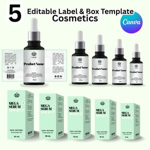 Plantilla editable para envase de aceite con gotero, plantilla personalizada para caja de aceite capilar para el cuidado de la piel en Canva, caja de aceites esenciales DIY para marcas de cosméticos.