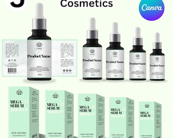 Editable Dropper Oil Packaging Template, Custom Skincare Hair Oil Box Template for Canva, Diy Essential Oil Box  for Cosmetic Brand Business