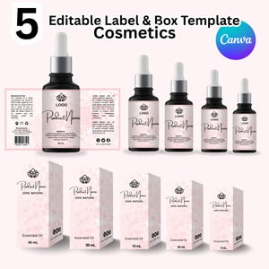Editable Cosmetic Label & Box Template Bundle For Canva, Custom Essential Oil Dropper Bottle Packaging Design, DIY Cosmetic Packaging Bundle