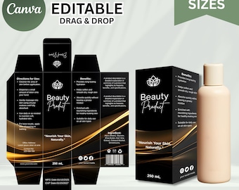 Sjabloon cosmetische doos voor canvas, aangepaste productverpakkingssjablonen, spuitdoosontwerp voor grote fles, bewerkbare sjablonen voor huidverzorgingslijn
