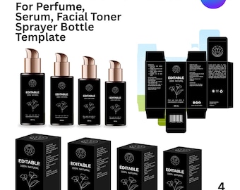 Bewerkbare productdoos en labelsjabloon voor canvas, doe-het-zelf cosmetische verpakkingsdoosontwerp voor merk, parfum, serum, tonerdoossjabloon, geschenkdoos