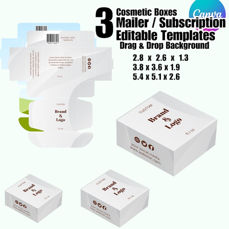 Editable Box Design Cosmetic Box Template for Canva, Editable Product Box Design for ...