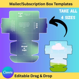 Editable Mailer Box Design for Canva | Printable Subscription Box Template | Custom Mailer Box Template | Custom Packaging Design Templates