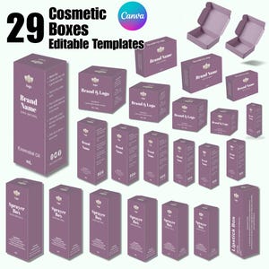 Editable Cosmetic Box Canva Templates for Product Packaging, Printable Box Design for Skincare, Custom Packaging Template for Business Brand