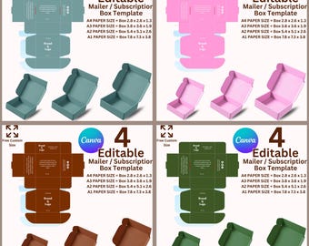 Editable Mailer Box Design for Canva | Printable Subscription Box Template | Custom Mailer Box Template | Custom Packaging Design Templates