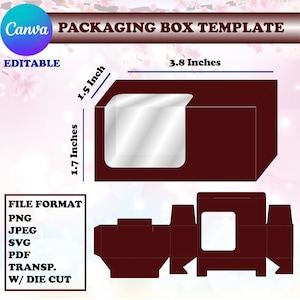 Modèle d'emballage de boîte kraft, modèle de boîte d'emballage modifiable sur Canva, conception de boîte cadeau personnalisée faite main, conception de boîte d'emballage DIY