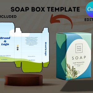 Modelo de caixa de embalagem de sabonete editável no Canva, modelos de caixa de embalagem de sabonete para impressão, modelos de caixa de sabonete personalizados para a marca da sua empresa