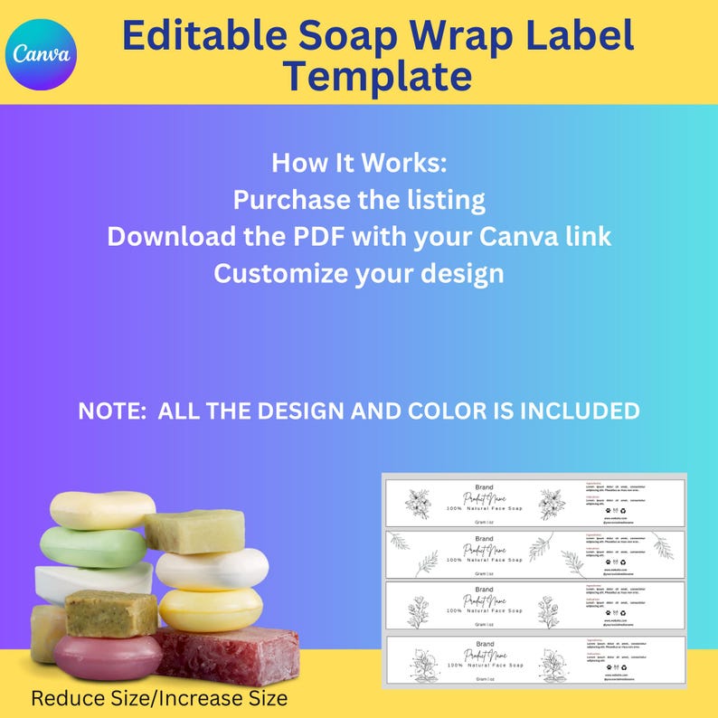 Soap Wrap Packaging Label Template in Canva, Editable Soap Label ...