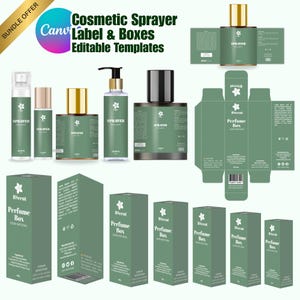 Editable Perfume Label & Box Templates, Canva Box Template for Sprayer Products, Custom Perfume Packaging Design Set, Diy Cologne Box Design