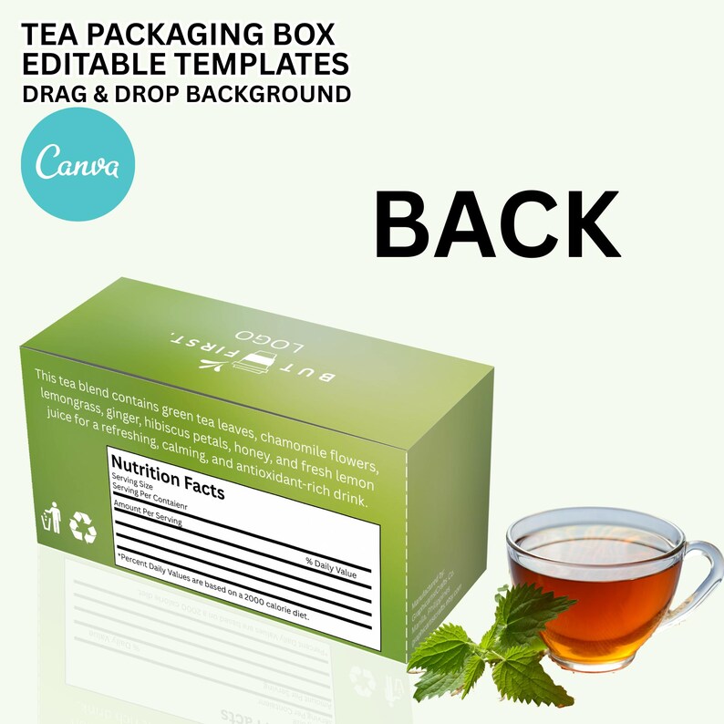 Editable Tea Box Packaging Template for Canva, Custom Organic Herbal ...
