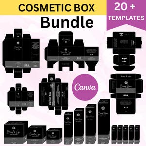 Editable Cosmetic Packaging Box Bundle Template for Canva, Custom Cosmetic Box Template, Beauty Product Box Template, Skincare Packaging Box