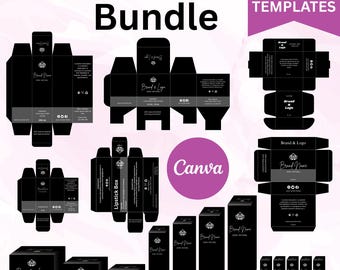 Editable Cosmetic Packaging Box Bundle Template for Canva, Custom Cosmetic Box Template, Beauty Product Box Template, Skincare Packaging Box