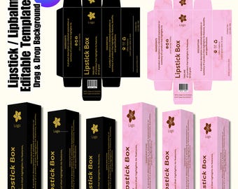 Editable Lipstick Packaging Box Template for Canva, Custom Lip Gloss Box Design, Printable Lip Balm Box template, Diy Canva Box Templates