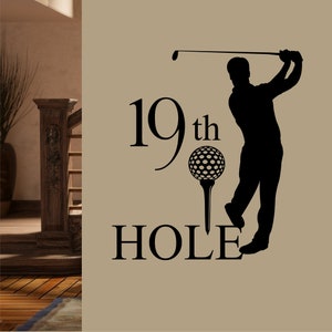 Sports Wall Golf Decal 19th Hole, Vinyl Wall Lettering for Game Room, Humorous Man Cave or Home Bar Wall Decoration, Retirement Gift for Dad