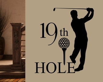 Sports Wall Golf Decal 19th Hole, Vinyl Wall Lettering for Game Room, Humorous Man Cave or Home Bar Wall Decoration, Retirement Gift for Dad