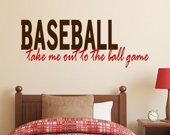 Sports Wall Decal Take Me Out To Ballgame, Whimsical Vinyl Wall Lettering for Kids, Baseball Bedroom Wall Decor, Sport Theme Game Room Decal